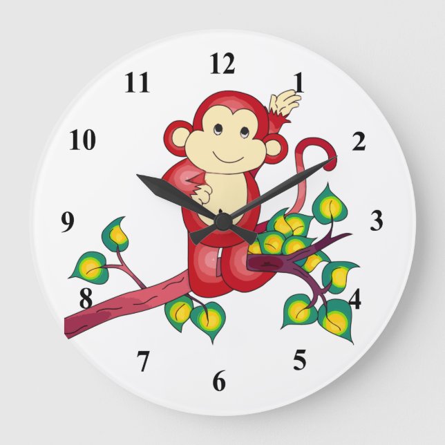 Red Monkey Animal Clock Stor Klocka (Framsida)