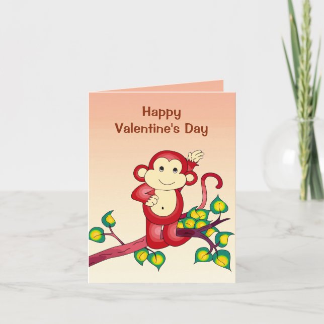 Red Monkey Animal Valentines day Helgkort (Framsida)