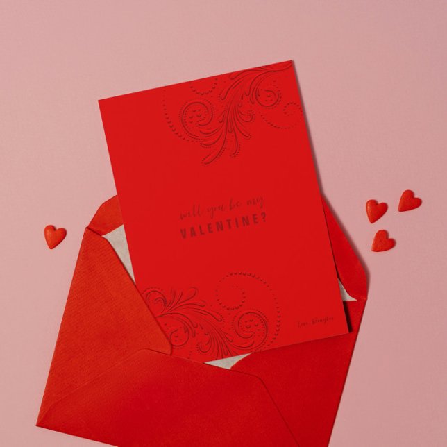 Red Monochromatic Swirls kommer du bli min Valenti Inbjudningar (Skapare uppladdad)