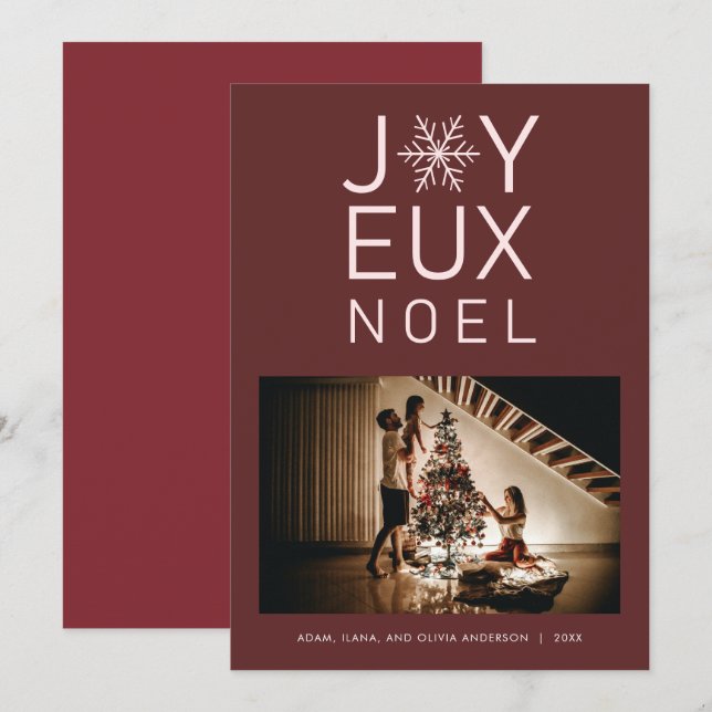 Red Monochrome Joyeux Noel Modern Helgdag Card Inbjudningar (Fram/baksida)