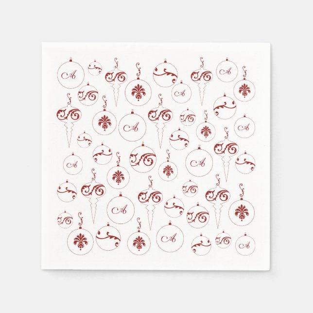 Red Monogram Bauble Ornaments Mönster jul Pappersservett (Framsidan)