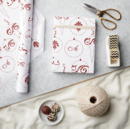 Red Monogram Bauble Ornaments Mönster jul Presentpapper