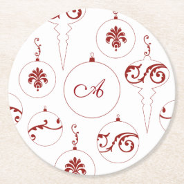 Red Monogram Bauble Ornaments Mönster jul Underlägg Papper Rund