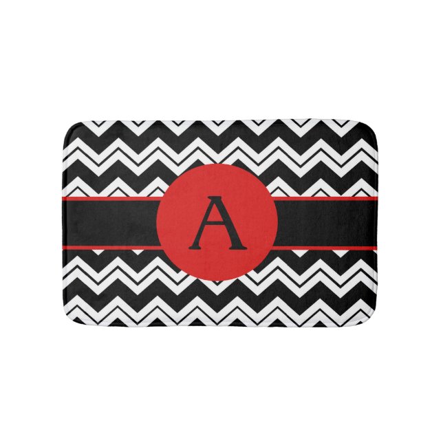 Red Monogram Black White Chevron ZizZag Matta (Framsidan)