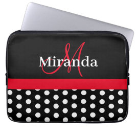 Red Monogram Black White Polka Dot Laptop Fodral