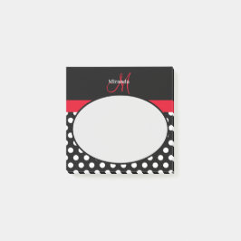 Red Monogram Black White Polka Dot Post-it Block