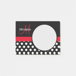 Red Monogram Black White Polka Dot Post-it Block