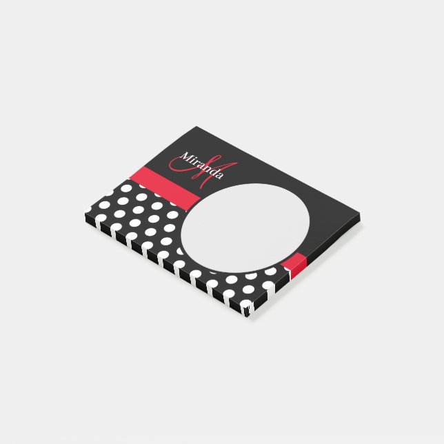 Red Monogram Black White Polka Dot Post-it Block (Vinklad)