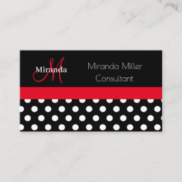 Red Monogram Black White Polka Dot Visitkort