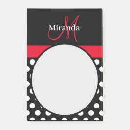 Red Monogram Black White Polka-prickar Post-it Block