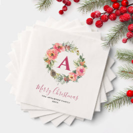 Red Monogram Greenery Pink Wreath Christmas Party Pappersservett