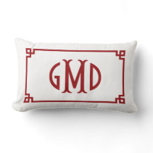 Red Monogram Grekiska Nyckel Gräns Lumbar Pillow