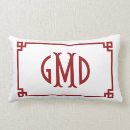 Red Monogram Grekiska Nyckel Gräns Lumbar Pillow Lumbarkudde