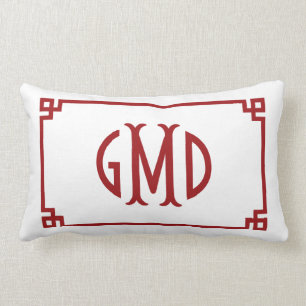 Red Monogram Grekiska Nyckel Gräns Lumbar Pillow Lumbarkudde