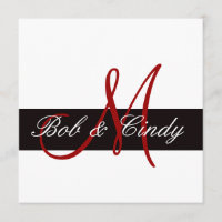 Red Monogram med inbjudan till Black Pub bröllop