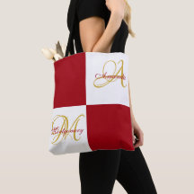 Red Monogram Modern Snyggt Elegant Initial Tote B