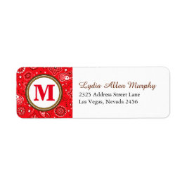 Red Monogram Paisley Mönster Returadress Etikett