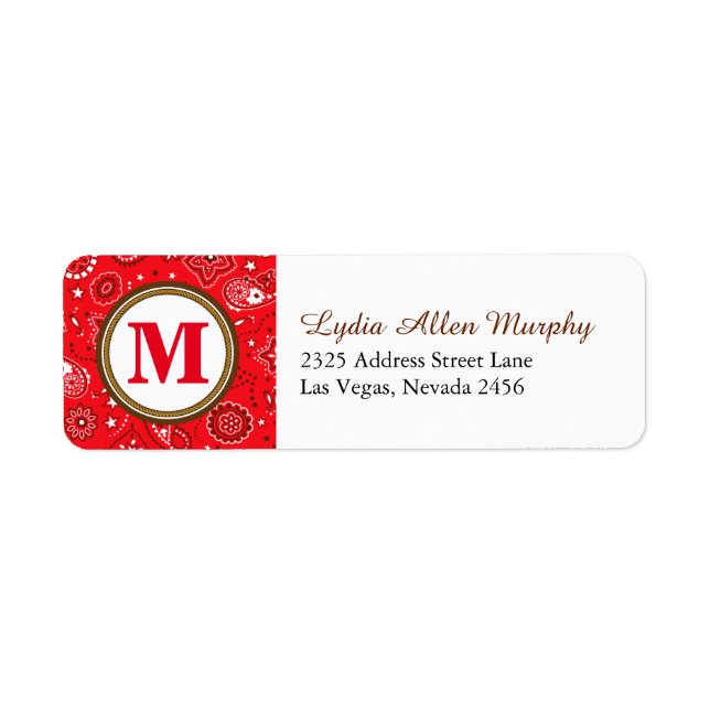 Red Monogram Paisley Mönster Returadress Etikett (Framsidan)