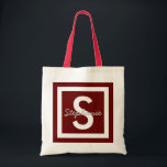 Red Monogram Personlig Tote Bag Tygkasse<br><div class="desc">Röd monogram personlig i säck</div>
