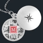 Red Monogram Photo Collage Berlockhalsband<br><div class="desc">Cute keepsaket locket halsband med anpassningsbarna Instagram fotokollage och personlig med ditt monogram initialt. Klicka på Anpassa om du vill ändra teckensnittet i monogrammet och färg och personlig designen ytterligare. Underbar gåva till familj,  vänner,  föräldrar och mor- och farföräldrar!</div>