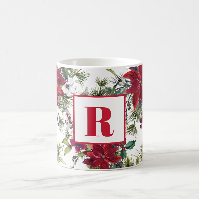 Red Monogram Poinsettia jul Kaffemugg (Center)