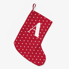 Red Monogram Polka dots Dubbla Sided Liten Julstrumpa