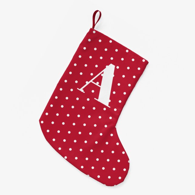 Red Monogram Polka dots Dubbla Sided Liten Julstrumpa (Framsidan (Hängande))