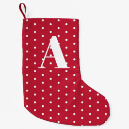 Red Monogram Polka dots Dubbla Sided Liten Julstrumpa