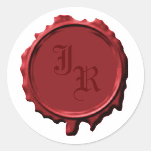 Red Monogram Seal Wedding Stickers Runt Klistermärke