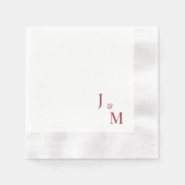 Red Monogram Simple White Bröllop myntat Pappersservett