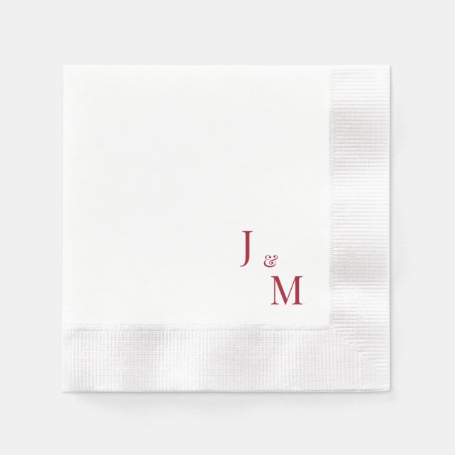 Red Monogram Simple White Bröllop myntat Pappersservett (Framsidan)