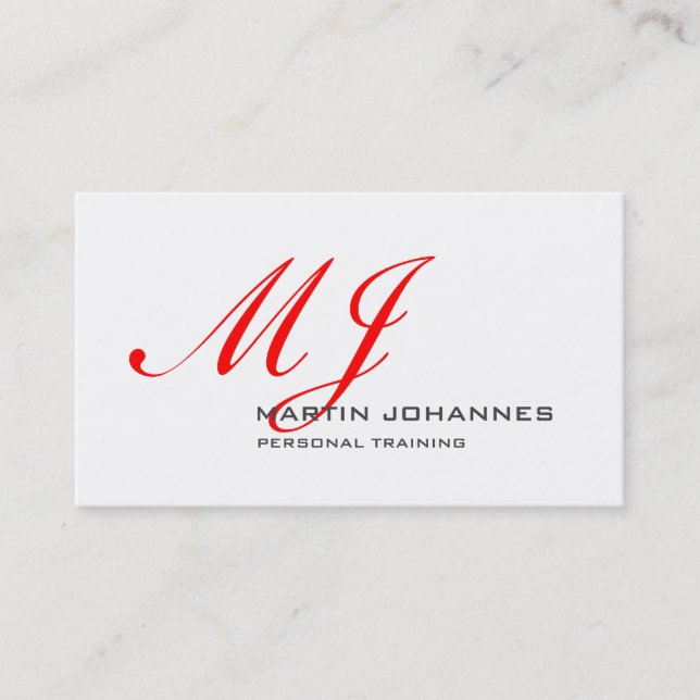 Red Monogram White Grått Personal Trainer Modern Visitkort (Framsida)