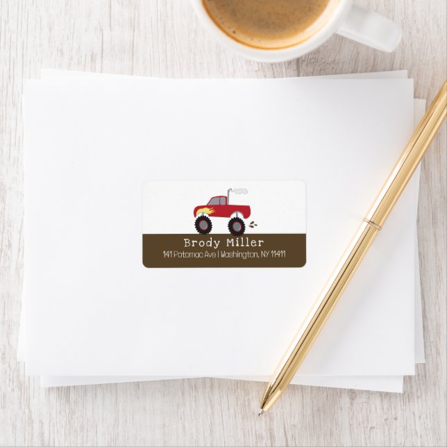 Red Monster Lastbil anpassad Adressetikett (Insitu)