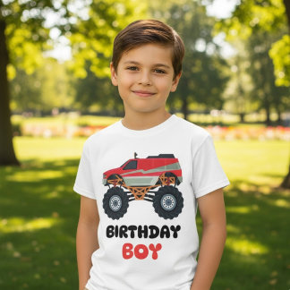 Red Monster Lastbil Birthday Boy T Shirt