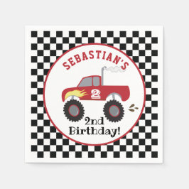 Red Monster Lastbil Birthday Tävla Lastbilar Boys Pappersservett