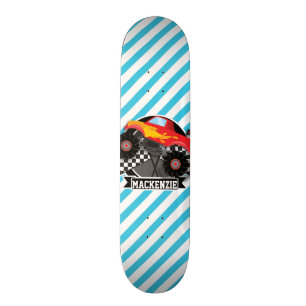 Red Monster Lastbil; Checkated Flagga; Blue Rand Skateboard Bräda 19,5 Cm