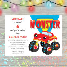 Red Monster Lastbil Födelsedagsfest inbjudan