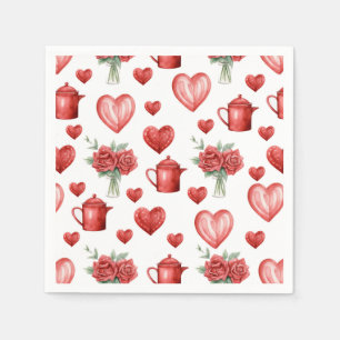 Red mönster med hjärtan för valentins dag pappersservett