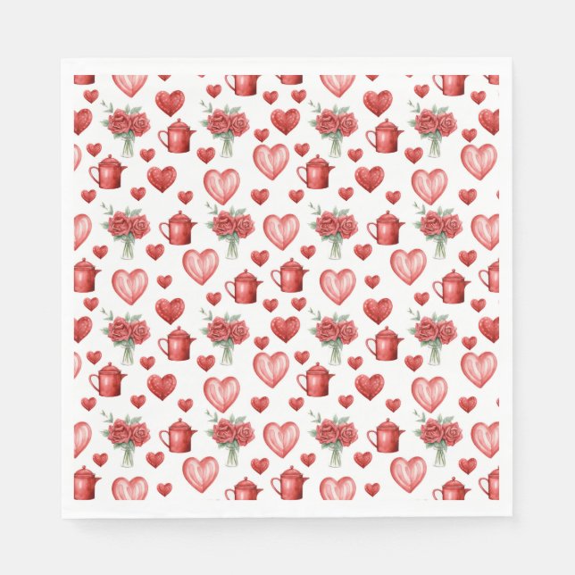 Red mönster med hjärtan för valentins dag pappersservett (Framsidan)