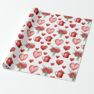 Red mönster med hjärtan för valentins dag presentpapper