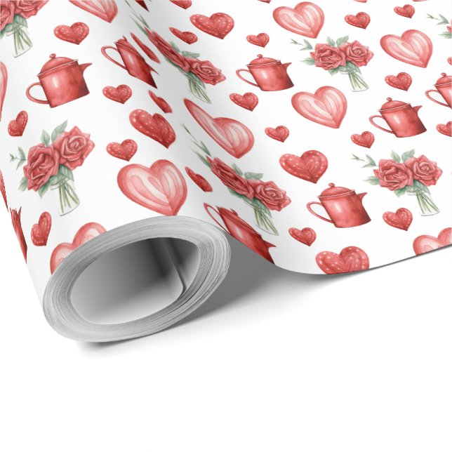 Red mönster med hjärtan för valentins dag presentpapper (Rulle Hörn)