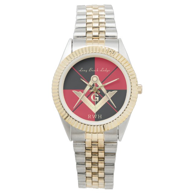 Red Mönster Monogram Masonic Lodge Watch Armbandsur (Framsida)