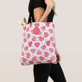 Red Mönster Valentine Hearts Monogram Tygkasse