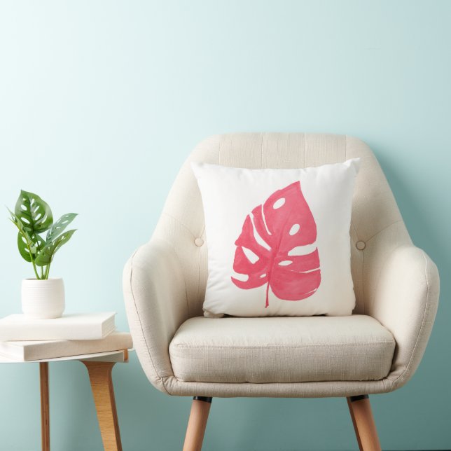 Red Monstera leaf printed throw pillow Kudde (Stol)