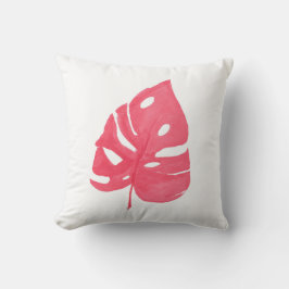 Red Monstera leaf printed throw pillow Kudde