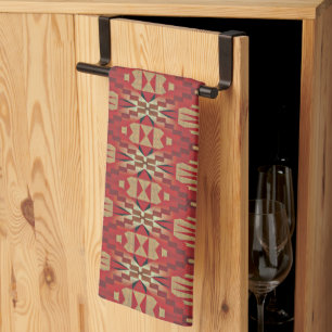 Red Mörk Brown Tan Beige Rust Orange Tribal Art Kökshandduk