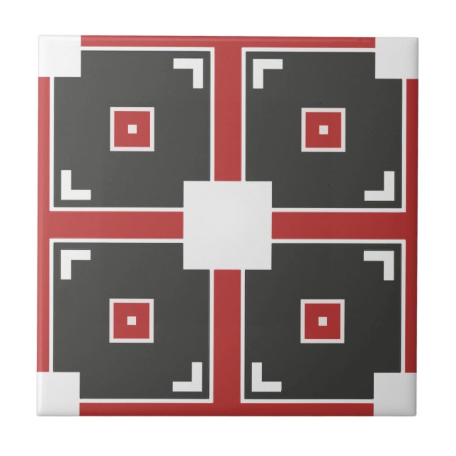 Red Mörk Grått och White Modern Mosaic Geometric Kakelplatta (Framsidan)