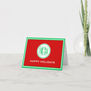 Red Mörk grönt Framed Preppy Vine Monogram Julafto Helgkort