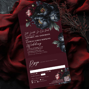 Red Mörk Moody Black Peony Gothic Bröllop QR-kod