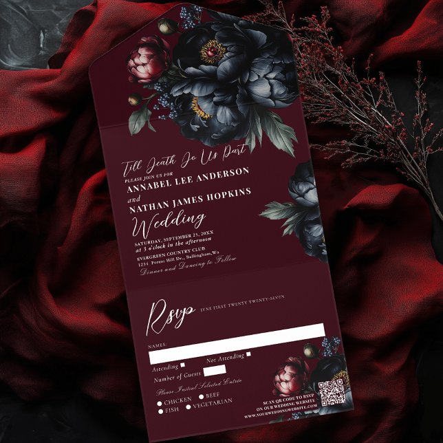 Red Mörk Moody Black Peony Gothic Bröllop QR-kod (Skapare uppladdad)